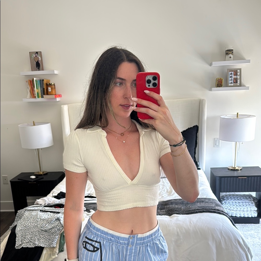 Free People White Ribbed Crop Top